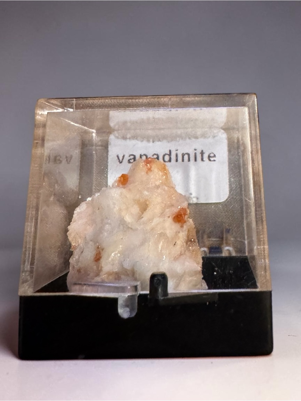 Vanadinite Crystal Specimen in Display Box | Orange on Matrix